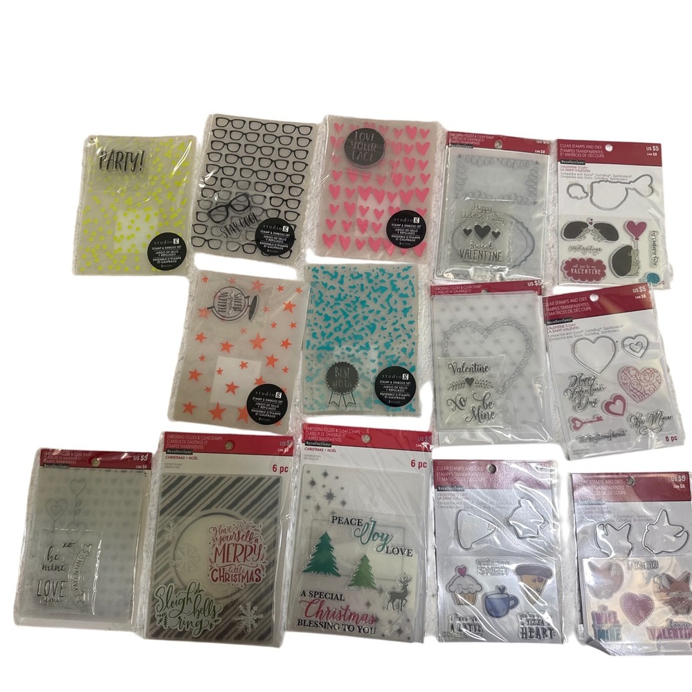 Studio G Recollections Embossing Folders Stamps Dies Bundle Valentine Christmas